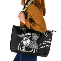 Guam Liberation Day Leather Tote Bag Black White Latte Stone Tribal Patterns