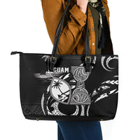Guam Liberation Day Leather Tote Bag Black White Latte Stone Tribal Patterns