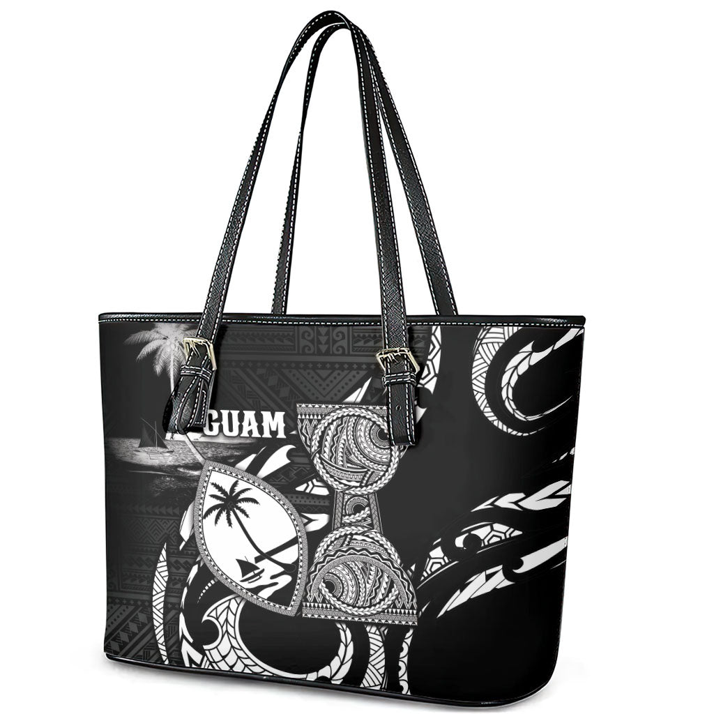 Guam Liberation Day Leather Tote Bag Black White Latte Stone Tribal Patterns