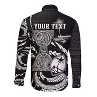 Personalised Guam Liberation Day Long Sleeve Button Shirt Black White Latte Stone Tribal Patterns