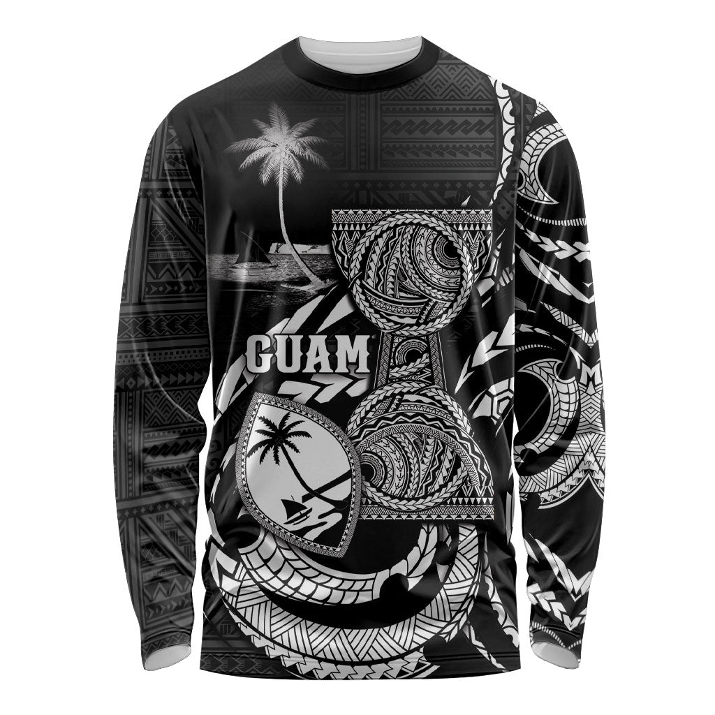 Personalised Guam Liberation Day Long Sleeve Shirt Black White Latte Stone Tribal Patterns DT05 Unisex Black - Polynesian Pride