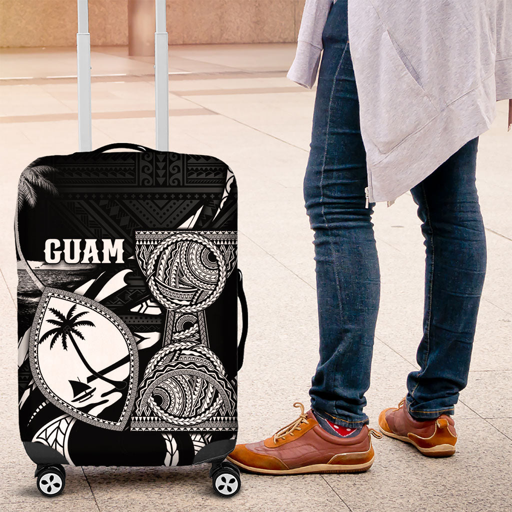 Guam Liberation Day Luggage Cover Black White Latte Stone Tribal Patterns DT05 Black - Polynesian Pride