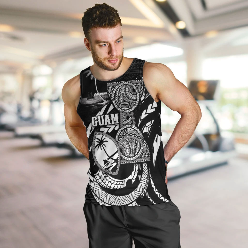 Personalised Guam Liberation Day Men Tank Top Black White Latte Stone Tribal Patterns DT05 Black - Polynesian Pride