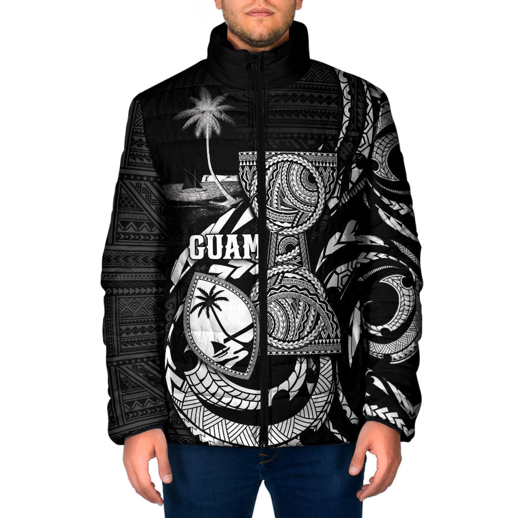 Personalised Guam Liberation Day Padded Jacket Black White Latte Stone Tribal Patterns