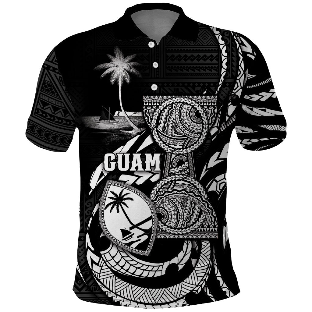 Personalised Guam Liberation Day Polo Shirt Black White Latte Stone Tribal Patterns