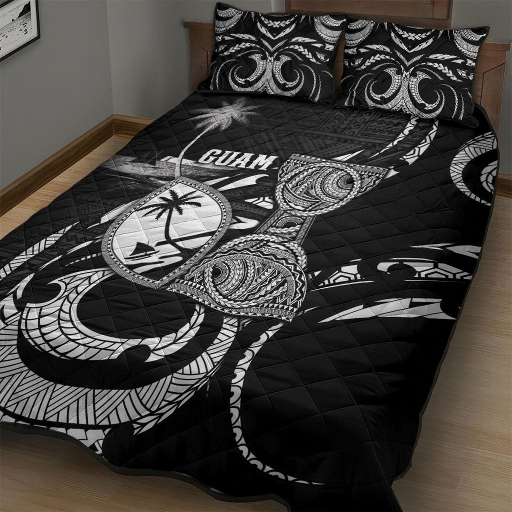 Guam Liberation Day Quilt Bed Set Black White Latte Stone Tribal Patterns