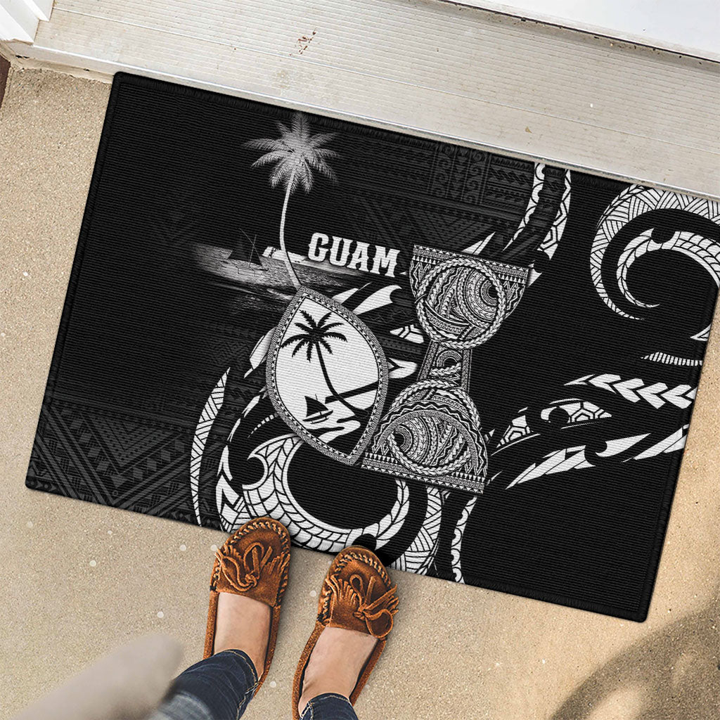 Guam Liberation Day Rubber Doormat Black White Latte Stone Tribal Patterns