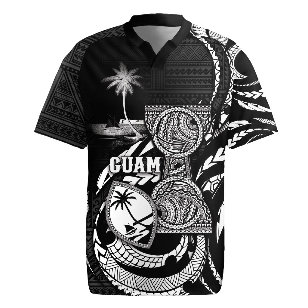 Personalised Guam Liberation Day Rugby Jersey Black White Latte Stone Tribal Patterns DT05 Black - Polynesian Pride