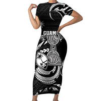Personalised Guam Liberation Day Short Sleeve Bodycon Dress Black White Latte Stone Tribal Patterns