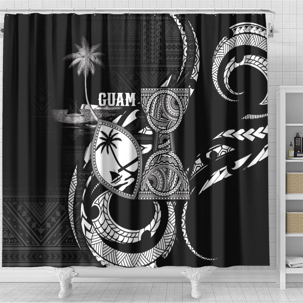Guam Liberation Day Shower Curtain Black White Latte Stone Tribal Patterns