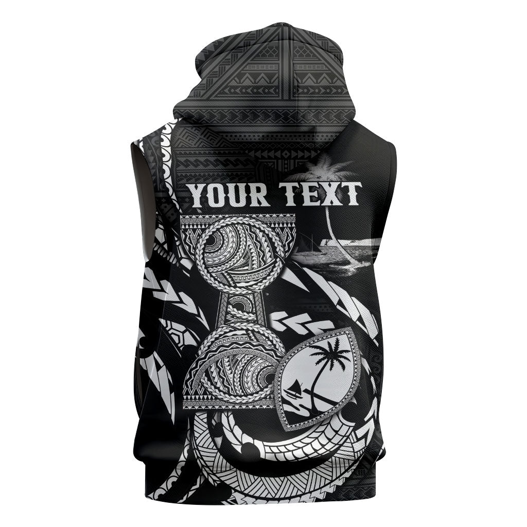 Personalised Guam Liberation Day Sleeveless Hoodie Black White Latte Stone Tribal Patterns