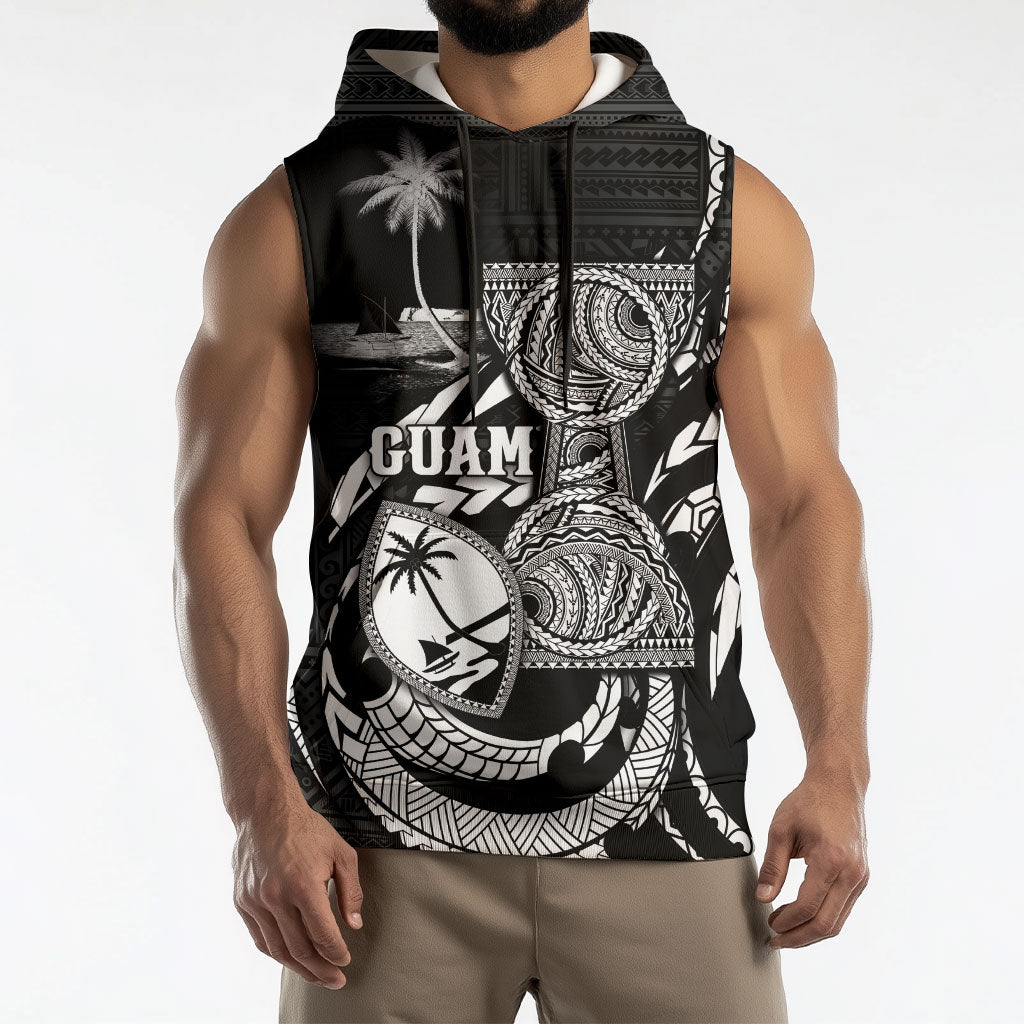 Personalised Guam Liberation Day Sleeveless Hoodie Black White Latte Stone Tribal Patterns