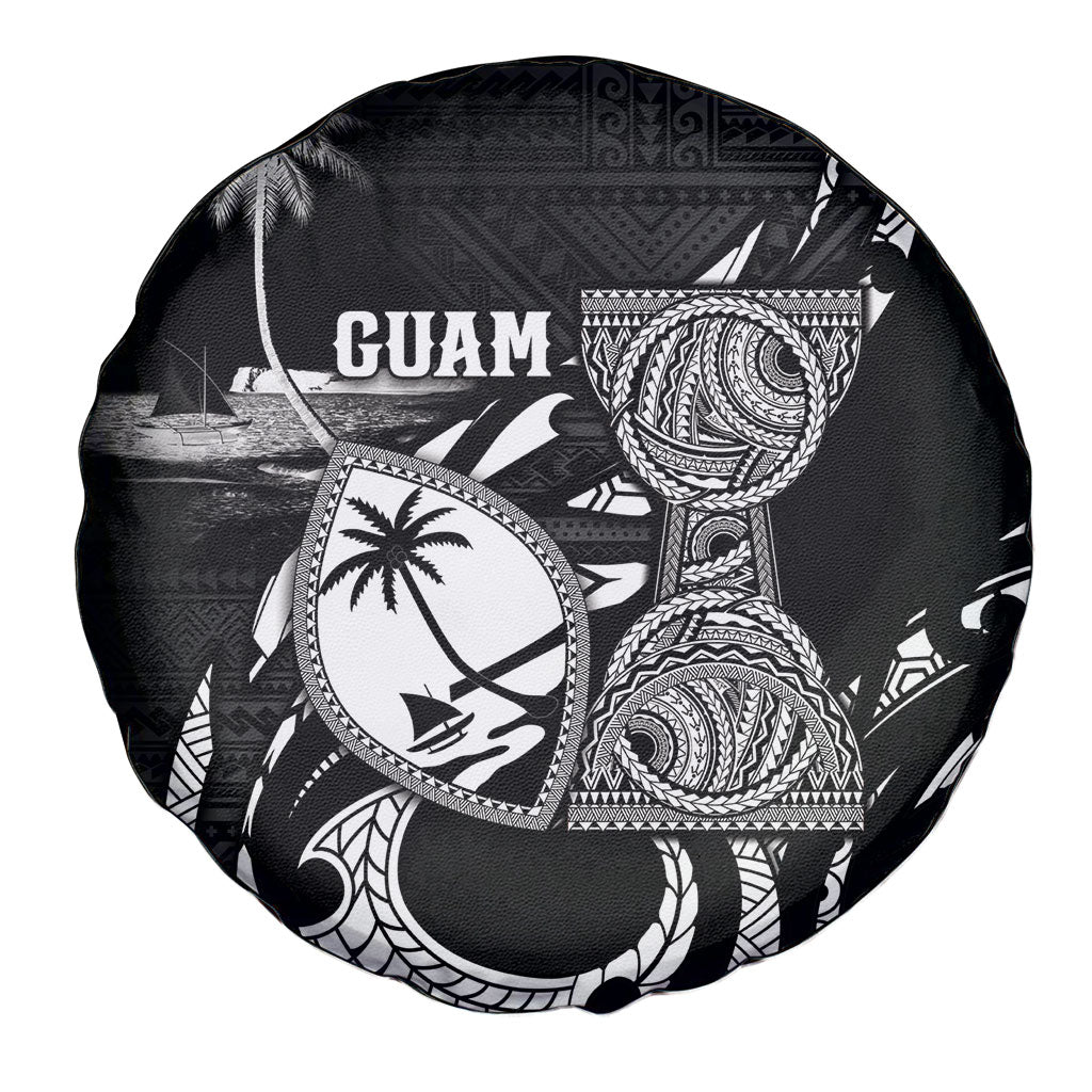 Guam Liberation Day Spare Tire Cover Black White Latte Stone Tribal Patterns