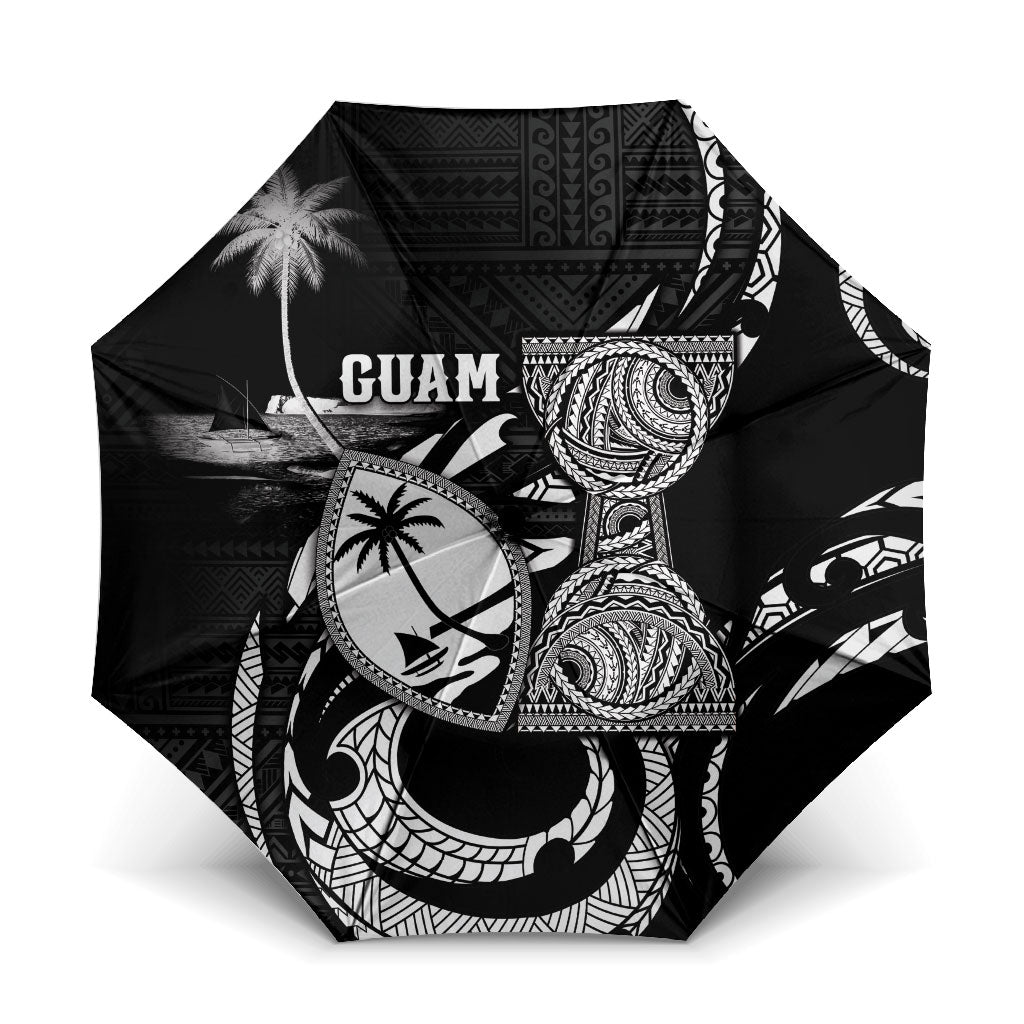 Guam Liberation Day Umbrella Black White Latte Stone Tribal Patterns DT05 One Size Folded 11.42 inch Opened Diameter 37.4 inch Black - Polynesian Pride
