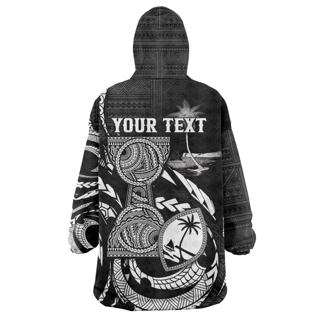 Personalised Guam Liberation Day Wearable Blanket Hoodie Black White Latte Stone Tribal Patterns