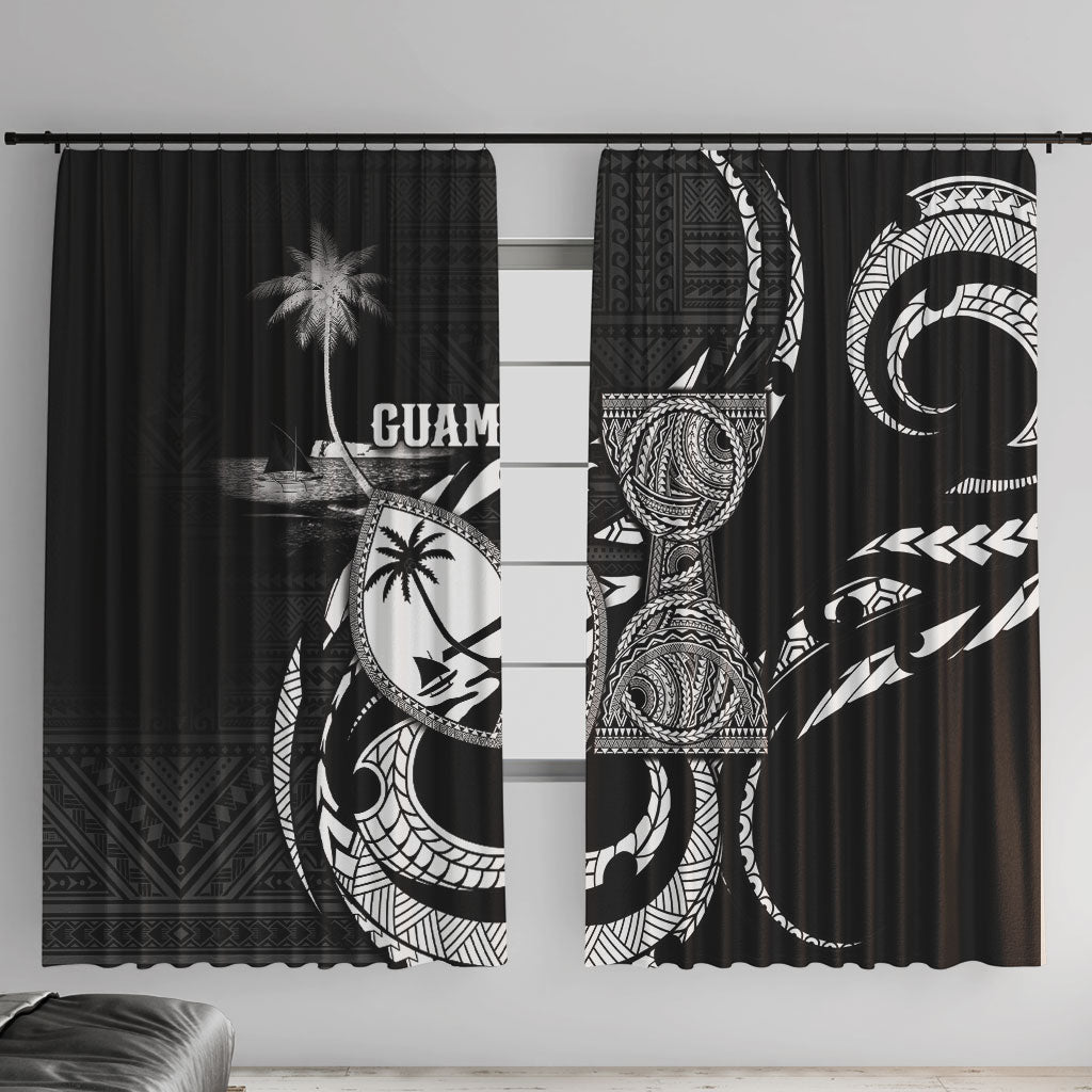 Guam Liberation Day Window Curtain Black White Latte Stone Tribal Patterns