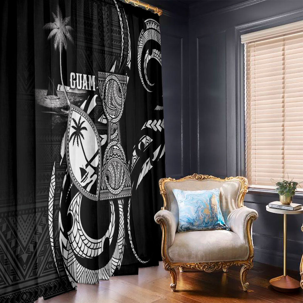Guam Liberation Day Window Curtain Black White Latte Stone Tribal Patterns
