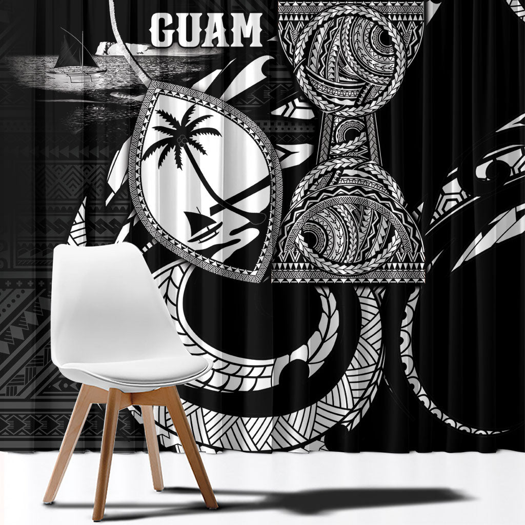 Guam Liberation Day Window Curtain Black White Latte Stone Tribal Patterns