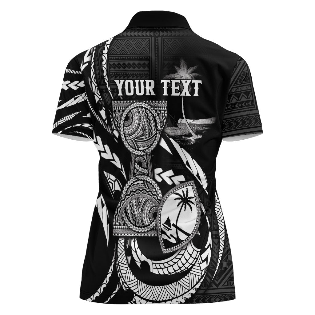 Personalised Guam Liberation Day Women Polo Shirt Black White Latte Stone Tribal Patterns