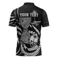 Personalised Guam Liberation Day Zipper Polo Shirt Black White Latte Stone Tribal Patterns