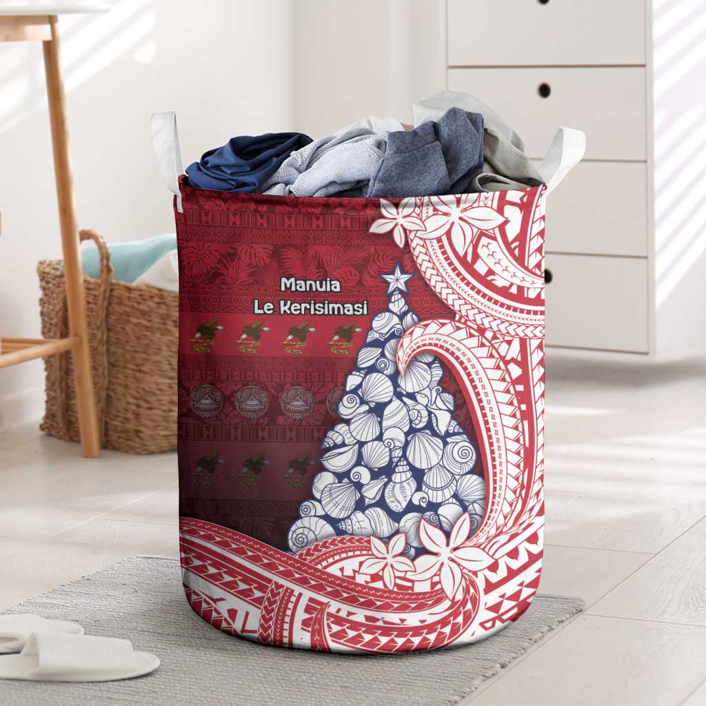 American Samoa Christmas Laundry Basket Seashell Xmas Tree Tribal Waves DT05 Red - Polynesian Pride