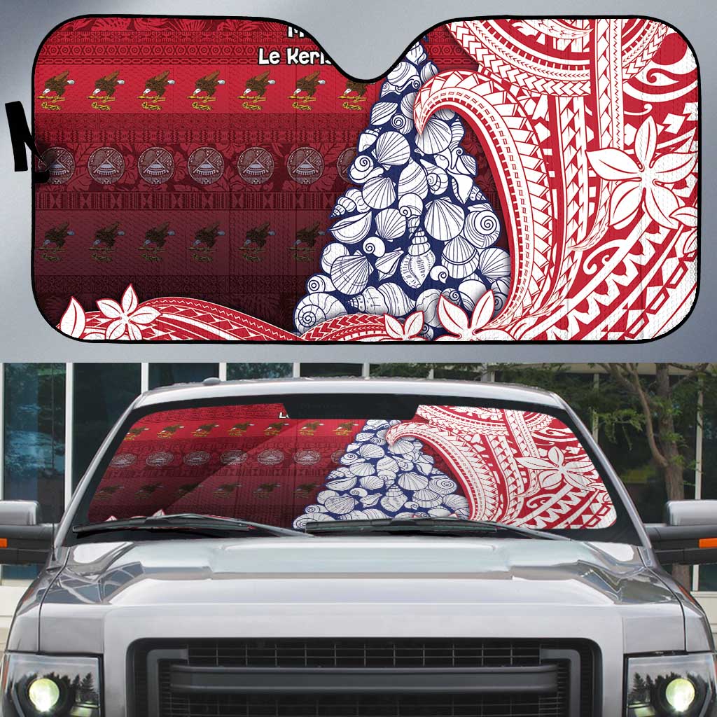 American Samoa Christmas Auto Sun Shade Seashell Xmas Tree Tribal Waves - Polynesian Pride