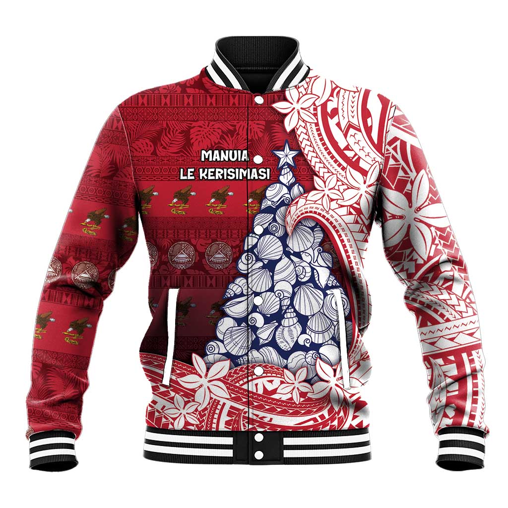 American Samoa Christmas Baseball Jacket Seashell Xmas Tree Tribal Waves DT05 Unisex Red - Polynesian Pride