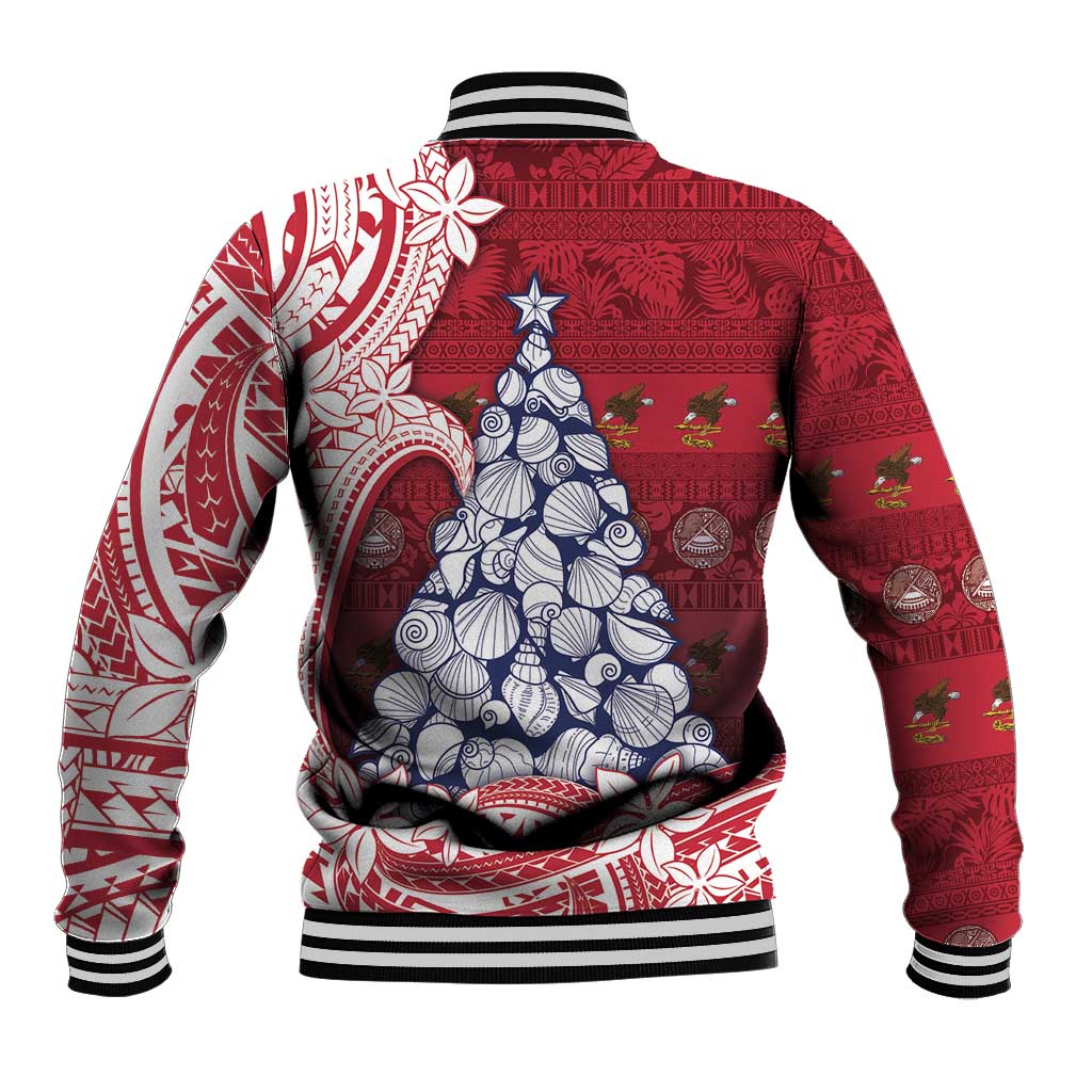 American Samoa Christmas Baseball Jacket Seashell Xmas Tree Tribal Waves DT05 - Polynesian Pride