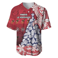 American Samoa Christmas Baseball Jersey Seashell Xmas Tree Tribal Waves DT05 Red - Polynesian Pride