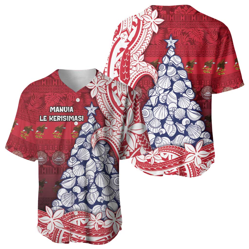 American Samoa Christmas Baseball Jersey Seashell Xmas Tree Tribal Waves DT05 - Polynesian Pride