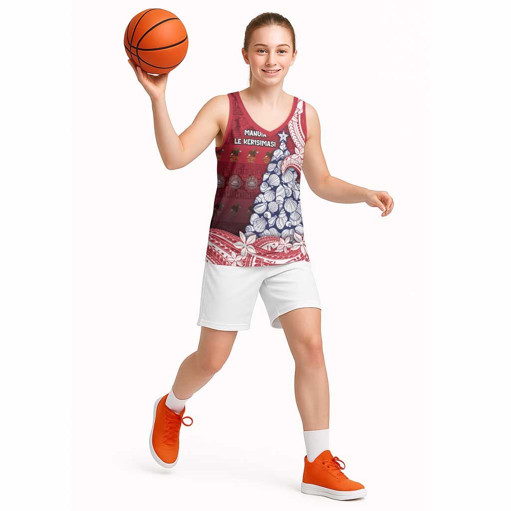American Samoa Christmas Basketball Jersey Seashell Xmas Tree Tribal Waves - Polynesian Pride