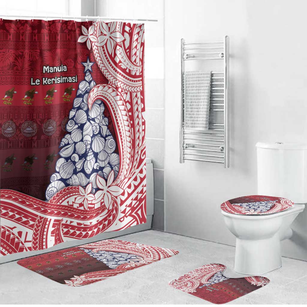 American Samoa Christmas Bathroom Set Seashell Xmas Tree Tribal Waves - Polynesian Pride