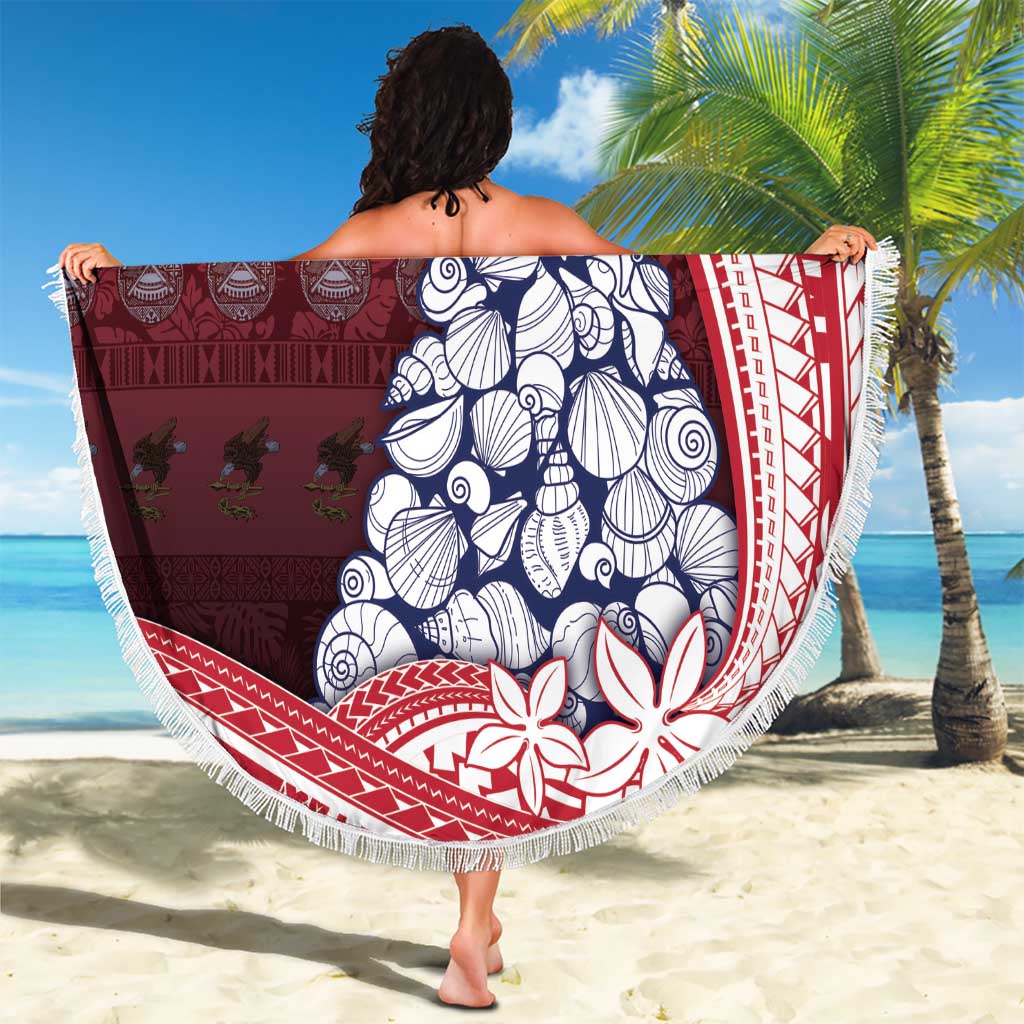 American Samoa Christmas Beach Blanket Seashell Xmas Tree Tribal Waves DT05 - Polynesian Pride