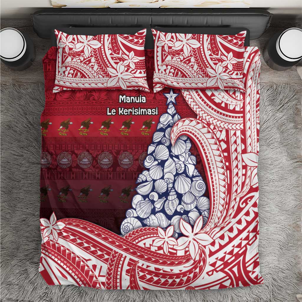 American Samoa Christmas Bedding Set Seashell Xmas Tree Tribal Waves DT05 Red - Polynesian Pride