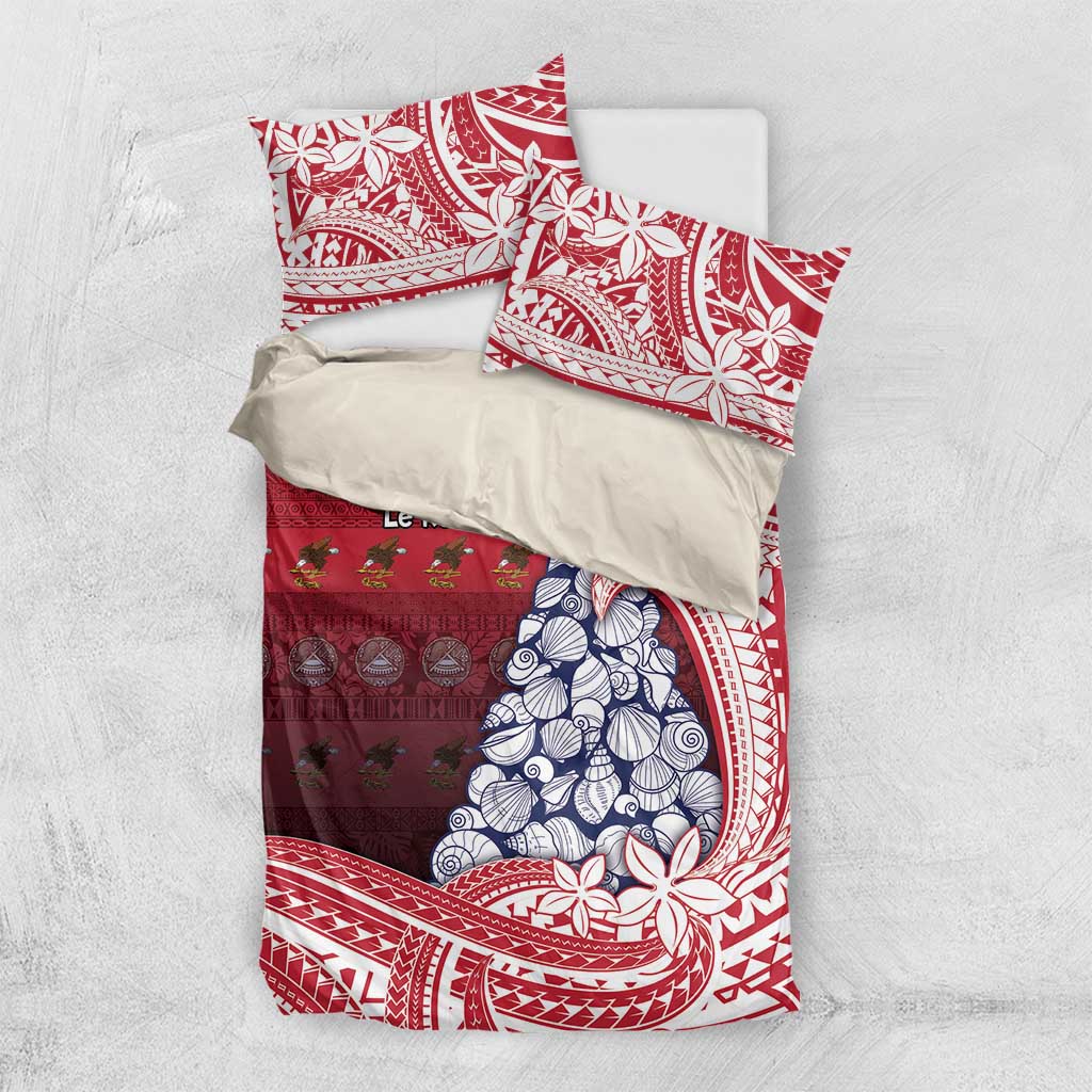 American Samoa Christmas Bedding Set Seashell Xmas Tree Tribal Waves DT05 US Twin 172cm x 218cm Red - Polynesian Pride