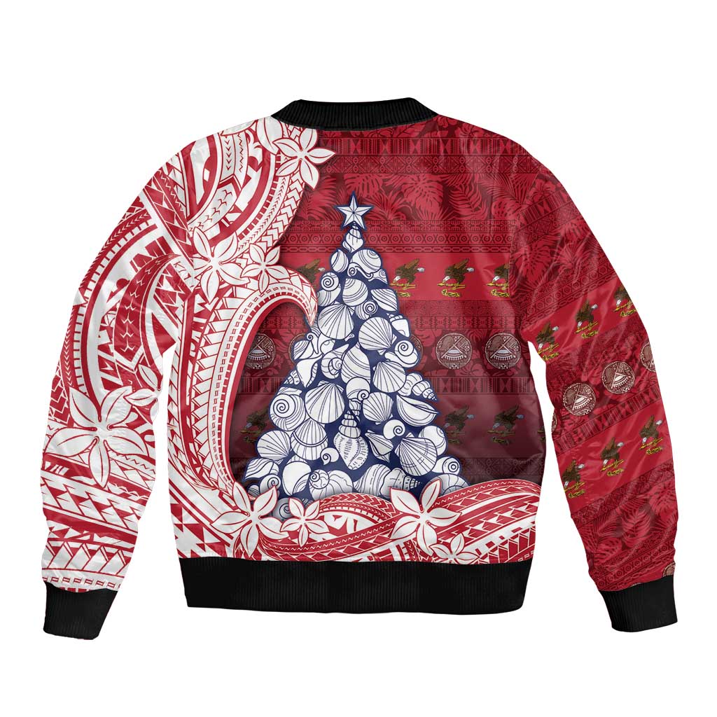 American Samoa Christmas Bomber Jacket Seashell Xmas Tree Tribal Waves DT05 - Polynesian Pride