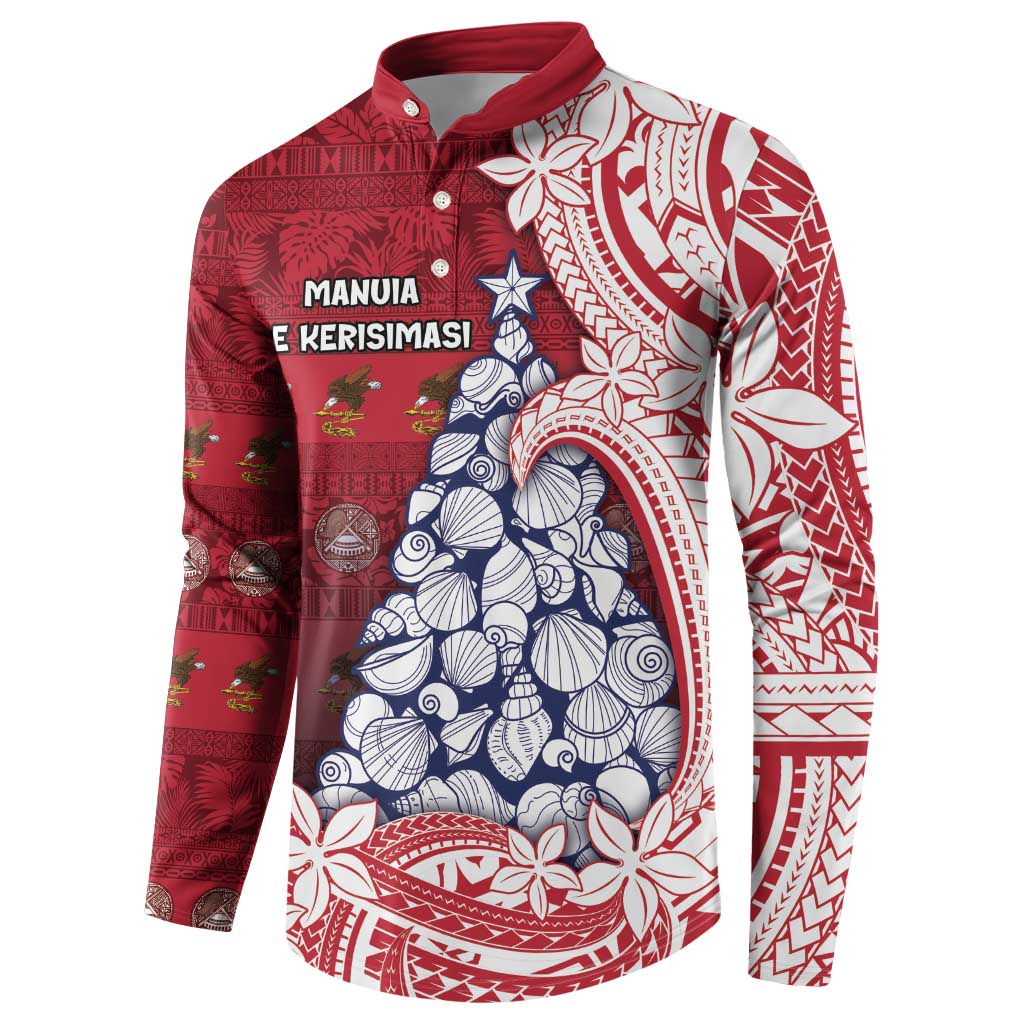 American Samoa Christmas Button Sweatshirt Seashell Xmas Tree Tribal Waves DT05 - Polynesian Pride