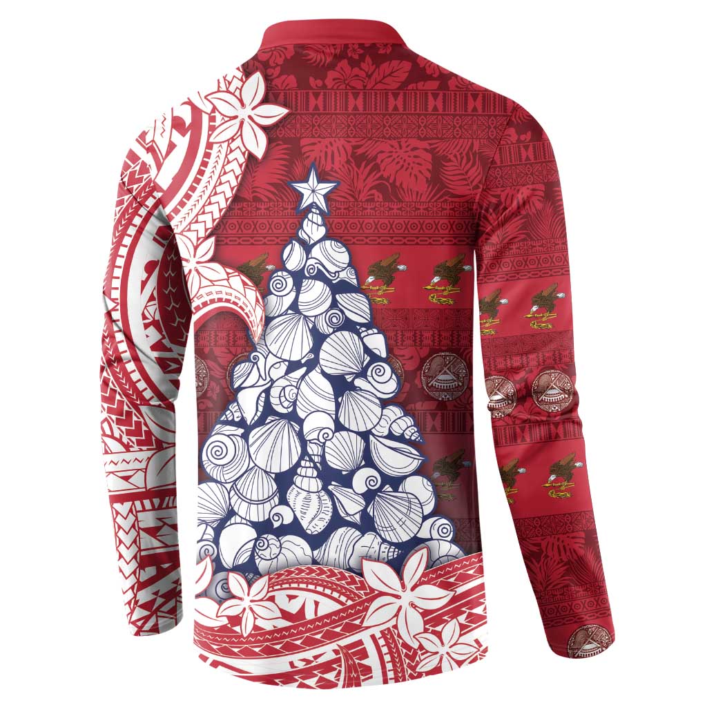American Samoa Christmas Button Sweatshirt Seashell Xmas Tree Tribal Waves DT05 - Polynesian Pride
