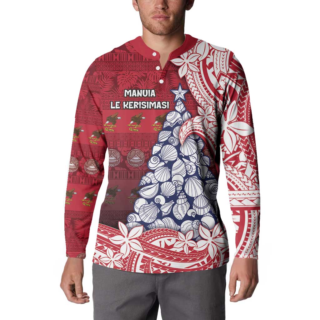 American Samoa Christmas Button Sweatshirt Seashell Xmas Tree Tribal Waves DT05 - Polynesian Pride