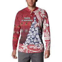 American Samoa Christmas Button Sweatshirt Seashell Xmas Tree Tribal Waves DT05 - Polynesian Pride