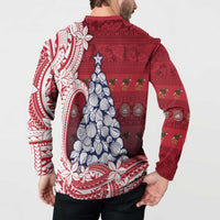 American Samoa Christmas Button Sweatshirt Seashell Xmas Tree Tribal Waves DT05 - Polynesian Pride