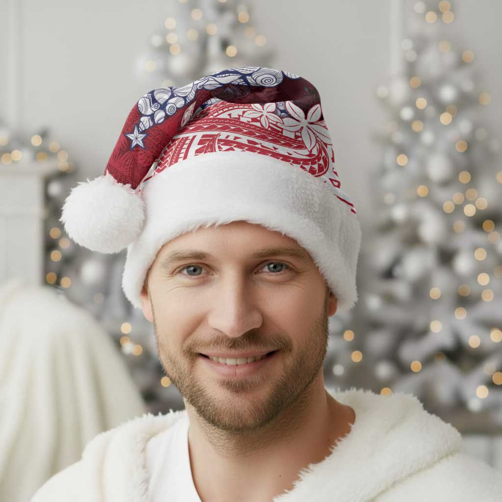 American Samoa Christmas Santa Hat Seashell Xmas Tree And Waves Patterns - Polynesian Pride