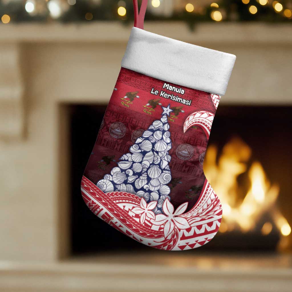 American Samoa Christmas Stocking Seashell Xmas Tree And Waves Patterns - Polynesian Pride