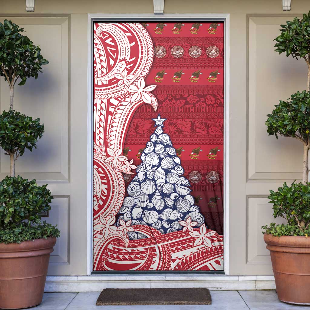 American Samoa Christmas Door Cover Seashell Xmas Tree Tribal Waves - Polynesian Pride