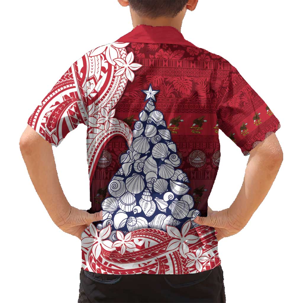 American Samoa Christmas Family Matching Long Sleeve Bodycon Dress and Hawaiian Shirt Seashell Xmas Tree Tribal Waves - Polynesian Pride