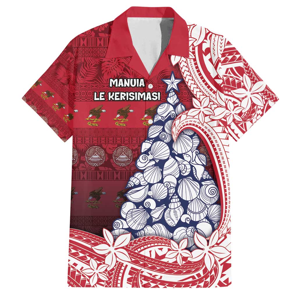 American Samoa Christmas Family Matching Long Sleeve Bodycon Dress and Hawaiian Shirt Seashell Xmas Tree Tribal Waves - Polynesian Pride