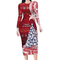 American Samoa Christmas Family Matching Long Sleeve Bodycon Dress and Hawaiian Shirt Seashell Xmas Tree Tribal Waves - Polynesian Pride