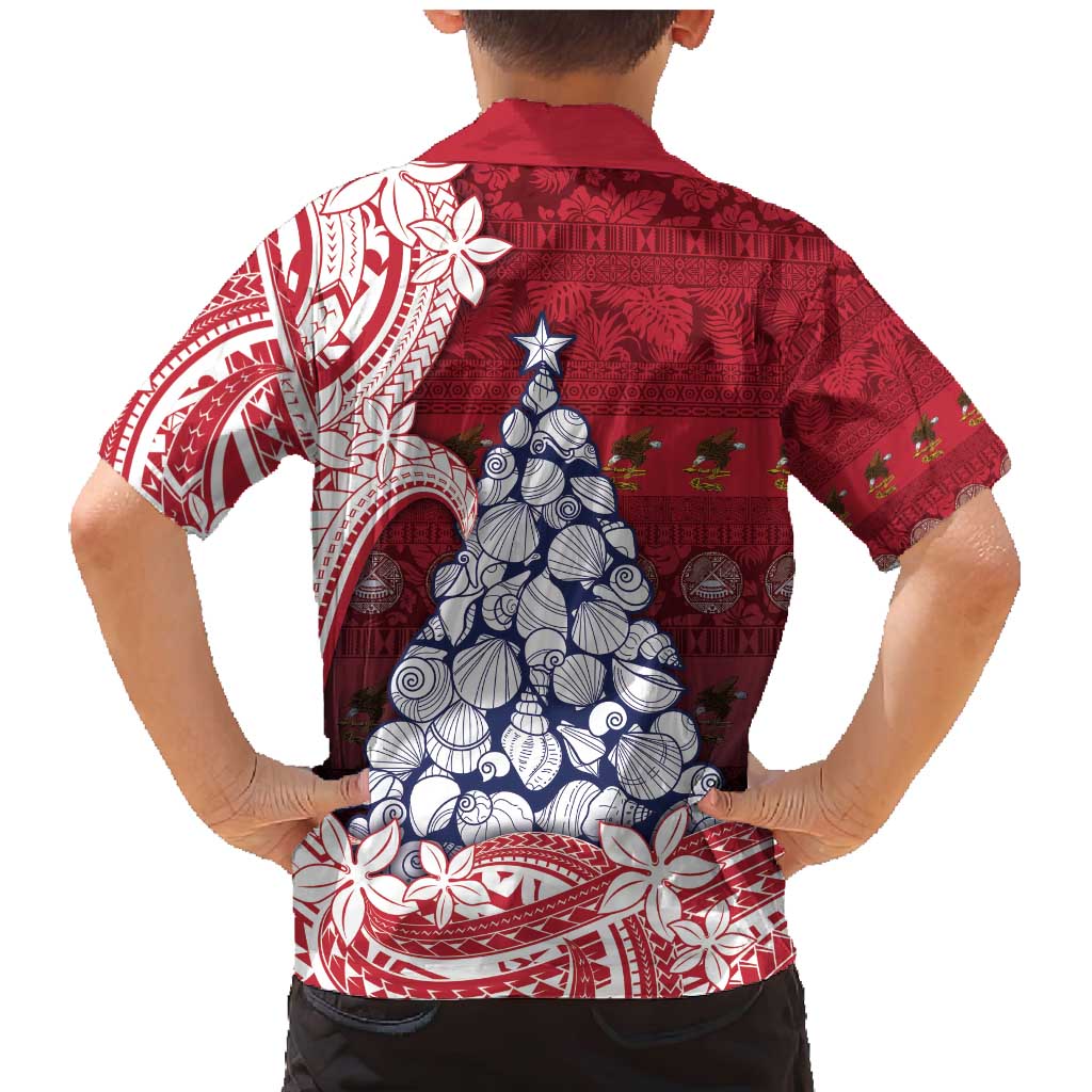 American Samoa Christmas Family Matching Mermaid Dress and Hawaiian Shirt Seashell Xmas Tree Tribal Waves - Polynesian Pride