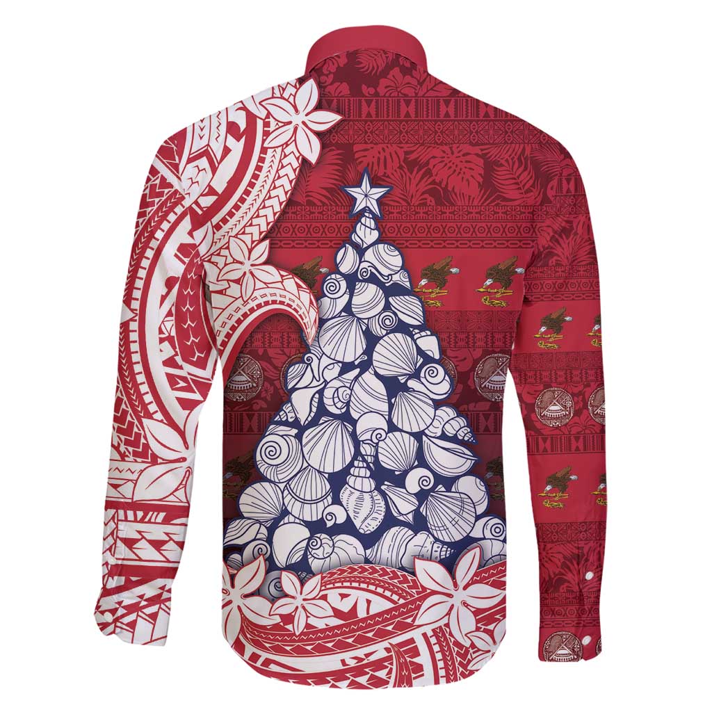 American Samoa Christmas Family Matching Mermaid Dress and Hawaiian Shirt Seashell Xmas Tree Tribal Waves - Polynesian Pride