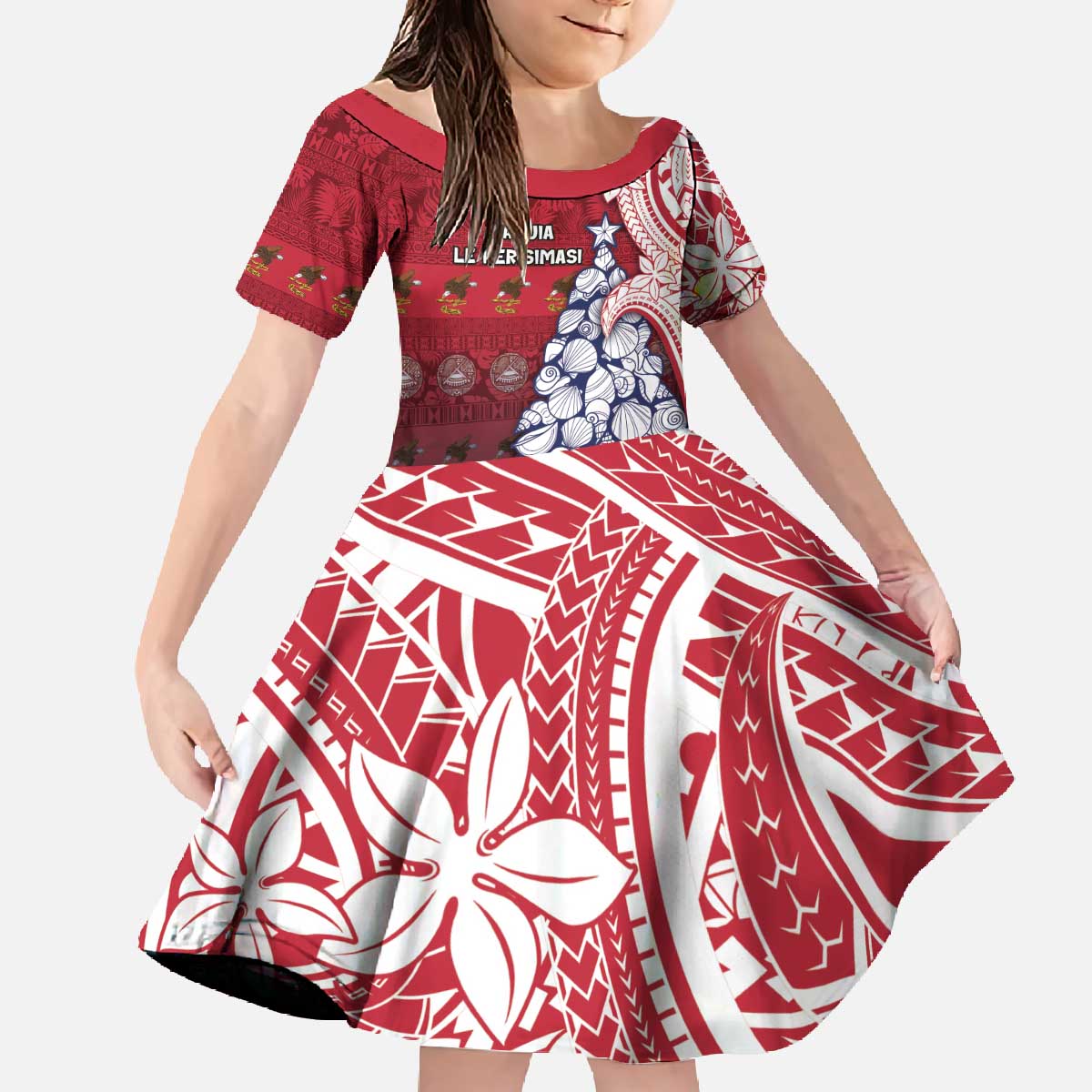 American Samoa Christmas Family Matching Off The Shoulder Long Sleeve Dress and Hawaiian Shirt Seashell Xmas Tree Tribal Waves - Polynesian Pride